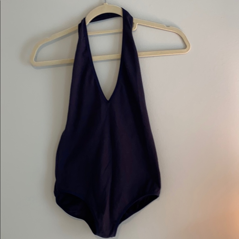 American apparel blue V neck bodysuit